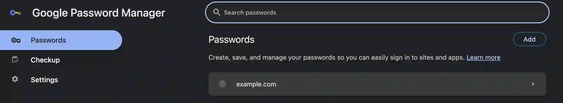 Google Password Manager home